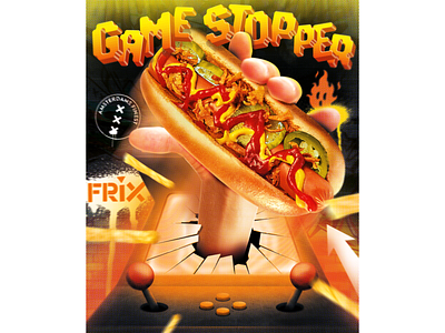 Game Stopper arcade art break design food fries game game stopper glass graffiti graphic design halftone hot dog illustration photoshop poster potato vector wall