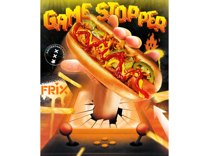 Game Stopper arcade art break design food fries game game stopper glass graffiti graphic design halftone hot dog illustration photoshop poster potato vector wall