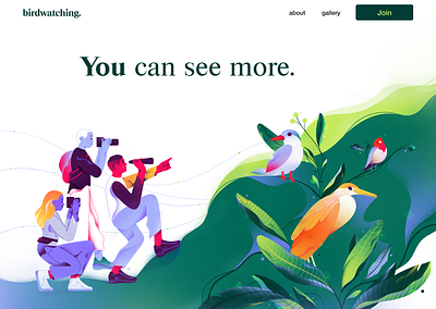 Birdwatching Illustration for website birds birdwatching character design freelance graphic design illustration illustrator ui website
