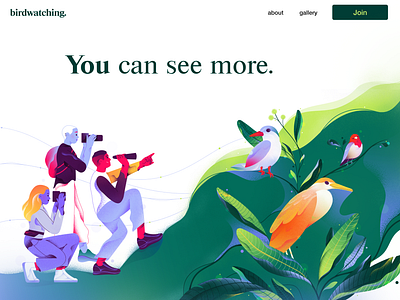 Birdwatching Illustration for website birds birdwatching character design freelance graphic design illustration illustrator ui website