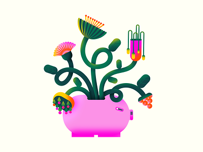 Piggybank book illustration botanical children editorial illustration finance flower graphic design growing illustration illustrator kids minimal piggybank pink