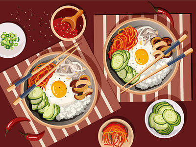 Asian food asian food flat illustration flatlay food illustration lunch vector