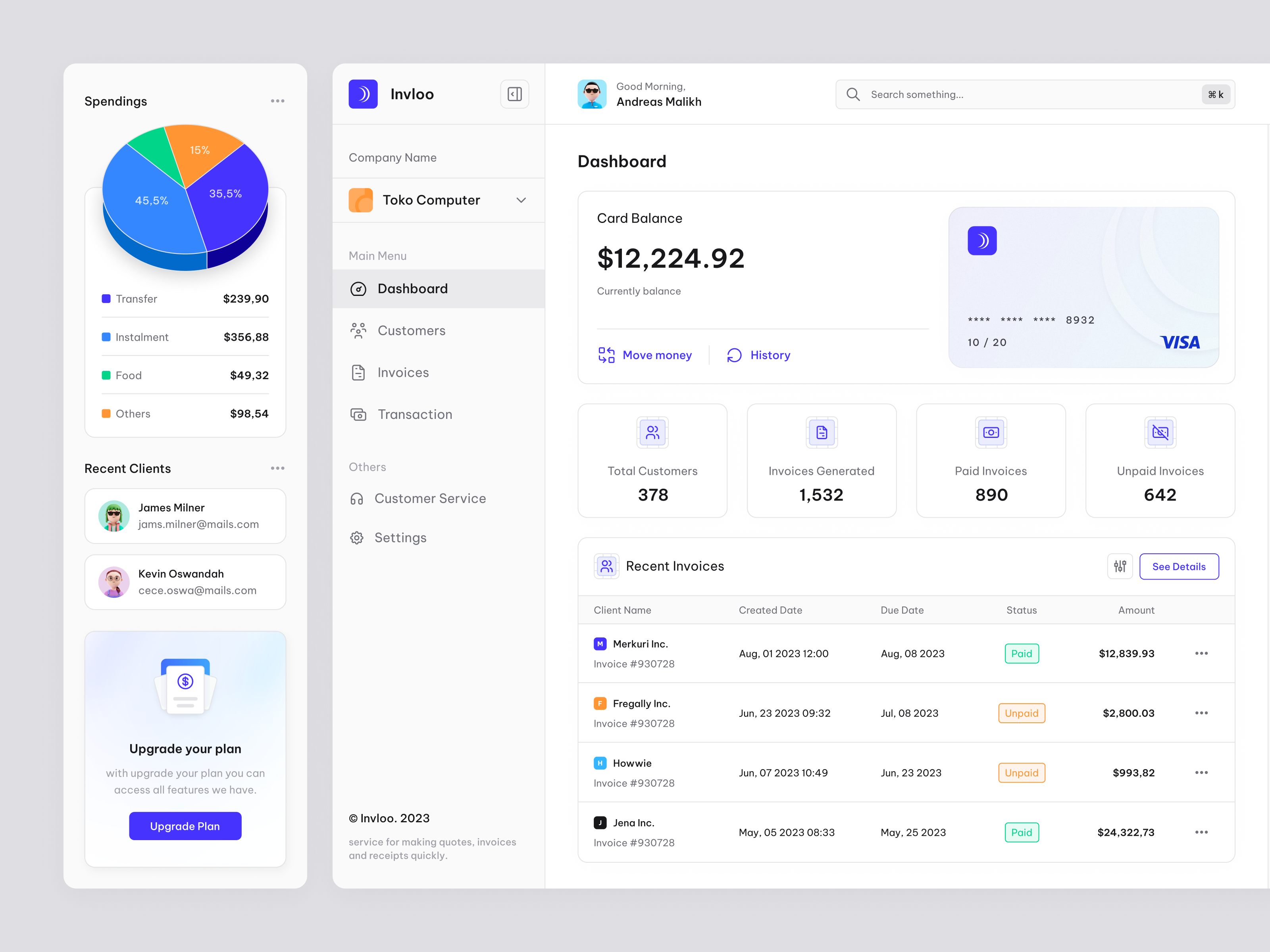 Invloo - Dashboard app appdesign balance bill card chart clean dashboard design dipa inhouse finance fintech invoice minimal statistic table ui ux webdesign website