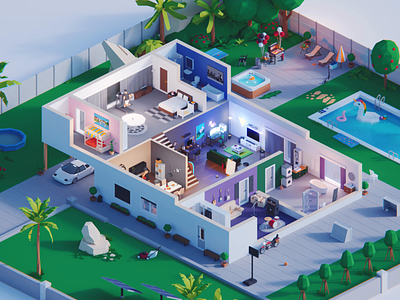 Low Poly Dream House 3d animation blender3d color darkfejzr game gamedev gaming house illustration isometric lowpoly room unity3d