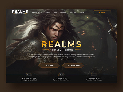 Fantasy Realms - MMORPG Hero Section design web game rpg game website mmorpg mmorpg design mmorpg website online game online game dashboard responsive mmorpg website rpg rpg website ui design ui game ui ux web web interface for rpg