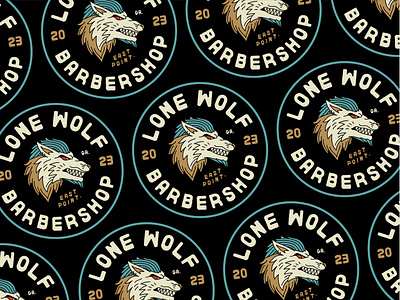 Lone Wolf Barbershop - Badge badge badges barber barbers barbershop branding design geometric graphic design illustration line lineart logo logo design lone wolf minimal monoline typography vintage logo wolf
