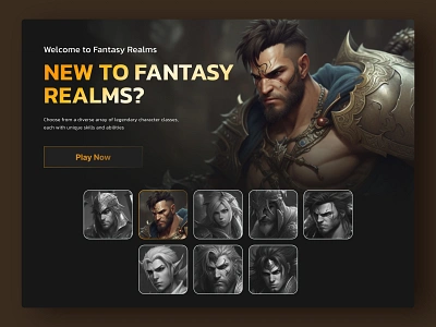 Fantasy Realms - MMORPG Website design web fantasy game fantasy game uiux game website mmorpg mmorpg design mmorpg website online game dashboard prg web design rpg ui design ui ux ui web website design