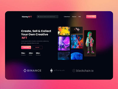 Animation, Honey NFT landing page after effects animation figma landing page motion graphics nft ui animation web animation web design website animation