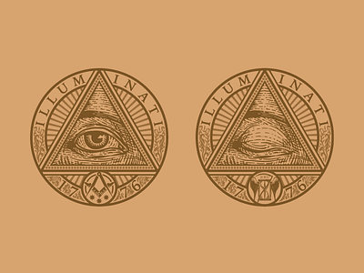 Illuminati Coin all seeing bronze coin etching eye florals flourishes hand drawn hourglass illuminati illustration logo magic magician product design secret society typography vintage wings