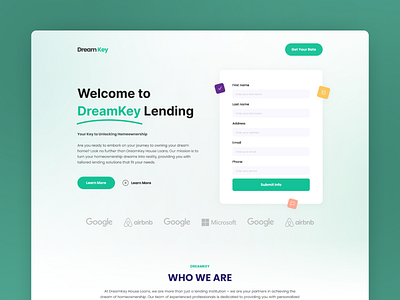 Dream Key Lending - Landing Page design landing page lending ui ux web design website