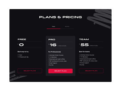 Learning Platform Pricing dark design layout learning platform minimalsim online class plans pricing ui ux webdesign