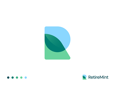 RetireMint – Logo Design branding design graphic design icon leaf letter r logo logotype mark mint multiply overlap overlay r rounded service sign
