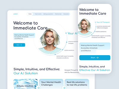 Mental Health Care ai design hero home page landing landing artificial inteligence landing page mental health psycology ui ui design uiux web web design website