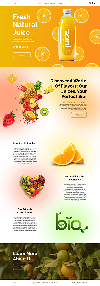 Landing page for juice brand design graphic design landing page ui uiux ux web design website