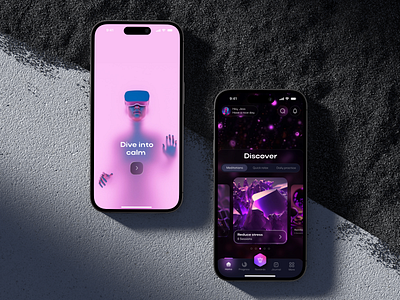 VR Meditation App 3d ai app design clean dark mode gradient inspiration interface meditation mental health mobile relax render ui virtual virtual reality vr