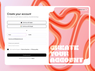 Create account page 3d clean colourful continue with apple create account graphic design graphics illustration minimalism registration signin signup simplification ui warm