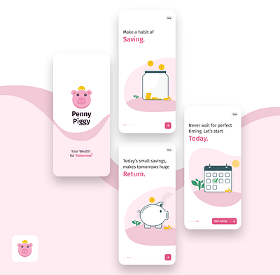Penny Piggy - Savings App illustrations mobile app ui mobile ui onboarding screens savings app ui ui user interface design visual design