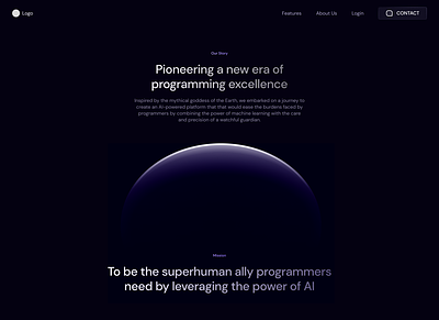 About page exploration about page ai blue clean dark earth figma gradient landing page minimal space space theme ui uiux