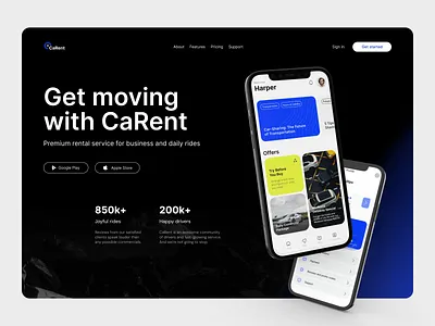 Rental mobile app Promo landing page app app design auto booking app car car rent car rental app car sharing clean design driver landing page design mobile app mobile ui promo landing page rent rental service ui design uxui