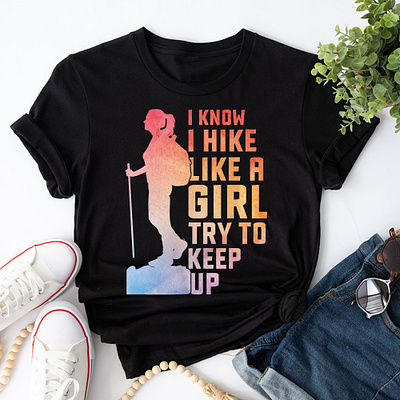 Hiking T-Shirt Design camping design girl tshirt graphic design hiking hiking design hiking tshirt hiking tshirt design illustration t shirt design tshirt tshirt design typography vector