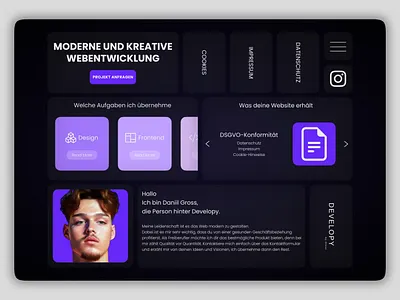 Developy - Portfolio Website branding creative cv dark dark mode design grid ios landing page minimal personal portfolio resume ui ui designer ux web web design website website design