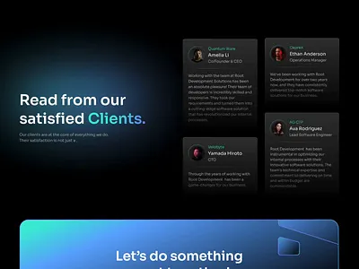 Root Development - Testimonials animation blue design gradient motion prototype testimonial testimonials ui uiux web webdesign website