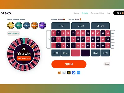 Staxo Roullete animation blockchain casino crazy crypto game product product design roulette site ui uiux ux web site website