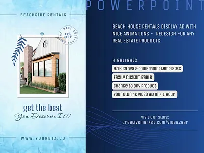 Beach House Rentals Animated Ad - Canva & PowerPoint Templates advertising animation branding canva design marketing powerpoint product ad template