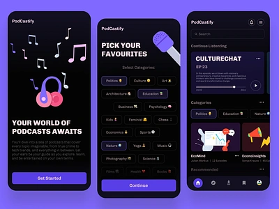 Podcast App 099 99 app apple podcast categories daily ui 099 dailyui dailyui099 music app music app onboarding onboarding podcast podcast app podcast categories podcast onboarding recommended splash screen spotify youtube music