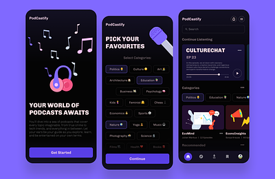 Podcast App 099 99 app apple podcast categories daily ui 099 dailyui dailyui099 music app music app onboarding onboarding podcast podcast app podcast categories podcast onboarding recommended splash screen spotify youtube music