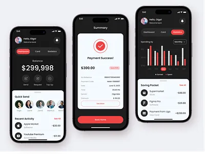 ⚡Banking App Design app balance bank banking app btc card app eth ios money app money ui pay payment red red app statstics app transfer money ui ux wallet