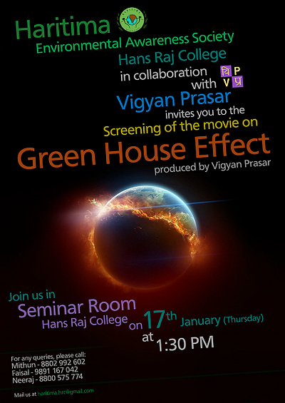 Movie Screening - Green House Effect climate change design documentary graphic design haritima movie poster typography vigyan prasar