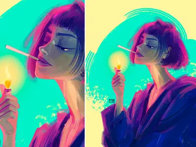 Character Illustration attitude characters cigarette comfortable concepts fashionable femininity friendly glamour head illustration lady pose pride rudeness sensuality smoke stylish women young adult