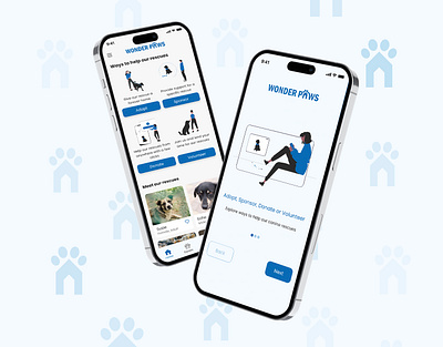 Wonder Paws - Animal Shelter App adopt animal animal shelter app dog figma mobile mobile app paw pet pet adoption rescue shelter ui uiux uiux design