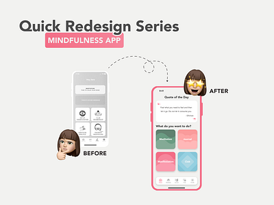 Quick Redesign Series | Mindfulness App app appdesign design designcommunity italianproductdesigner meditation mindfulness mobile product productdesign quickredesignseries ui design ui trends