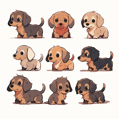 Set of cute puppy dachshund ai branding cartoon design graphic design illustration kawaii puppy set stickers ui vector сute dogs