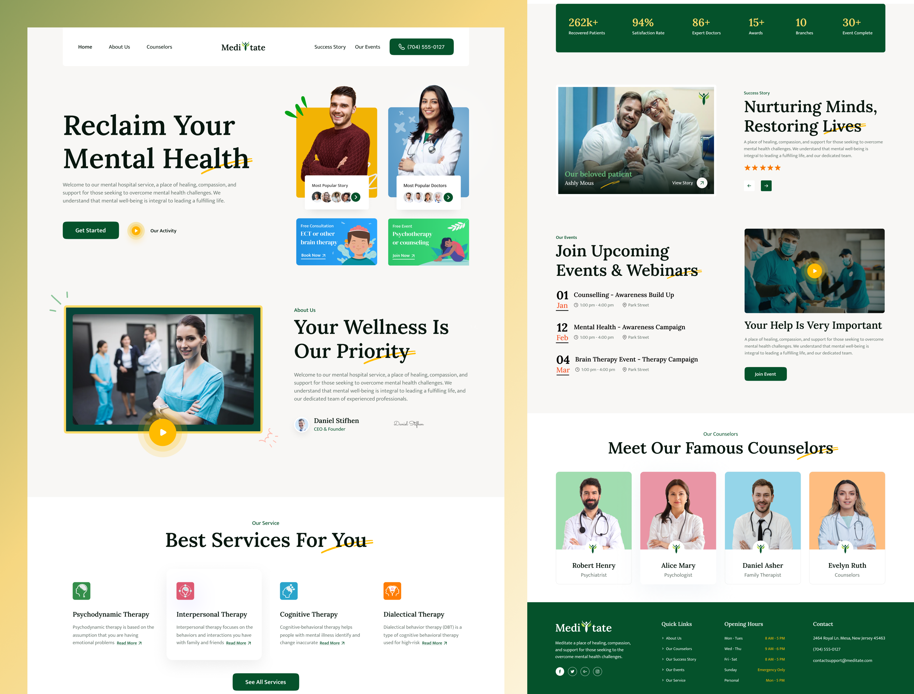 Meditate - Mental Health Website health improvement hospital landing page medical medical care medical website medicine meditation medtech mental health mentalhealth mindfulness selfcare srsoumik therapy trendy website webdesign