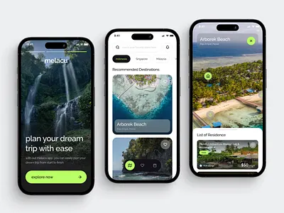 Melacu - Travel Plan Mobile App adventure app app design design destination minimal mobile mobile app mobile app design plan tourism travel travel agency travel app travel plan traveler traveling trip ui ux