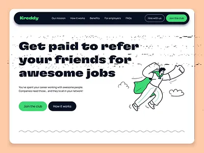 Kreddy mockup animation branding dark mode hiring illustration kreddy landing page logo one pager recruitment scrolling typography ui web design website