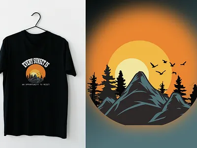 T-shirt design sunset moment in mountain branding design graphic design illustration logo typography vector