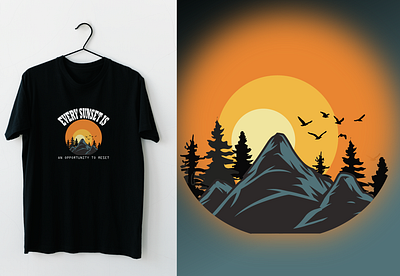 T-shirt design sunset moment in mountain branding design graphic design illustration logo typography vector
