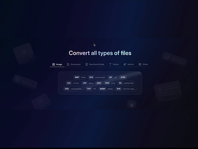file converter - file type list section animation animation converter dark mode figma prototype file converter file type file upload folder home page landing page prototype upload web design website