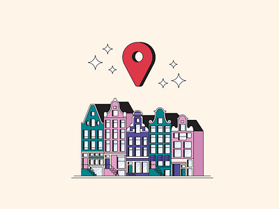 Based in Amsterdam amsterdam amsterdam houses canal houses city google maps graphic illustration holland illustration netherlands pin sparkles