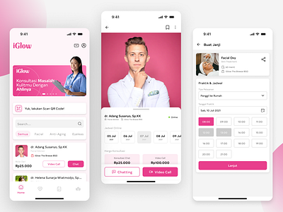 iGlow Apps UI Design apps beauty advisor beauty apps iglow mobile apps pink telemedicine ui ui design ui ins ui inspiration uiux design