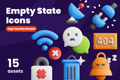 3D Empty state Icons 3d 404 empty empty state icon iconography icons icons pack no network no signal