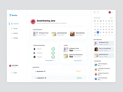 Teacher’s dashboard in an online learning management system