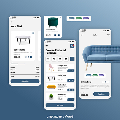Furniture Store Mobile App app application cart design furniture home illustration mobile mockup phone product products store typography ui ux