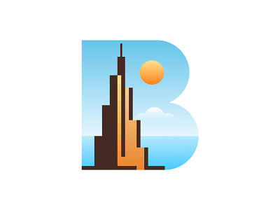 Burj Khalifa arab branding building burj khalifa city design dubai holiday identity illustration letter letter b logo mark minimalist monogram panorama symbol travel vector