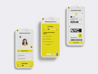 Bags App app bags barcode branding chat distance ios nyc profile ticket travel ui ux yellow