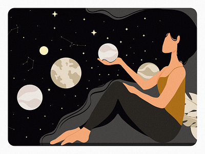 Dream astrology dream illustration illustrator moon night planets tarot woman